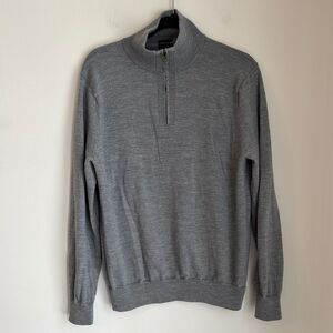 J. Crew Men 100% Merino wool light Gray pullover quarter zip knit Sweater XL EUC